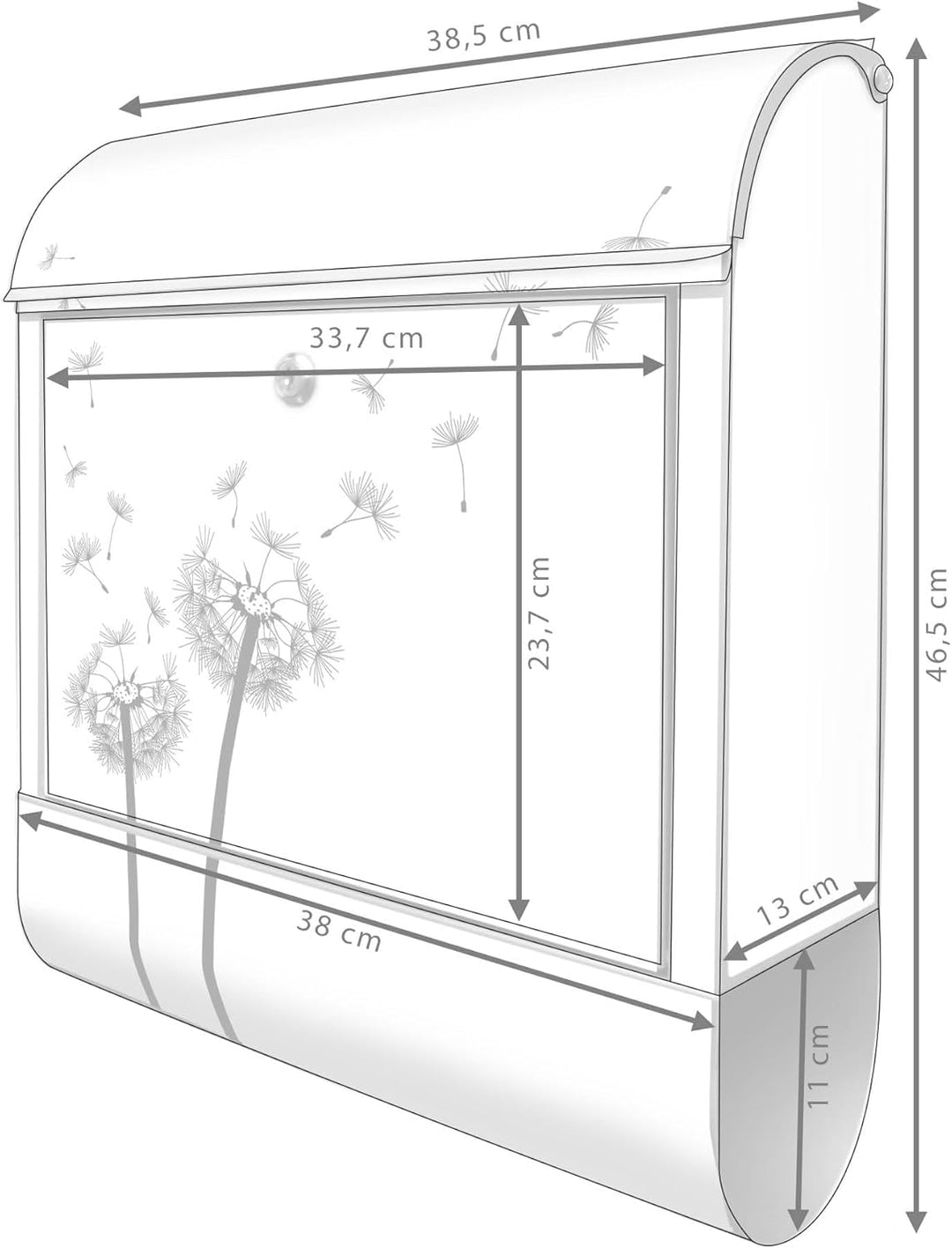 banjado® Design Briefkasten personalisiert mit Motiv Pusteblume 2 39x47x14cm & 2 Schlüssel - Briefka