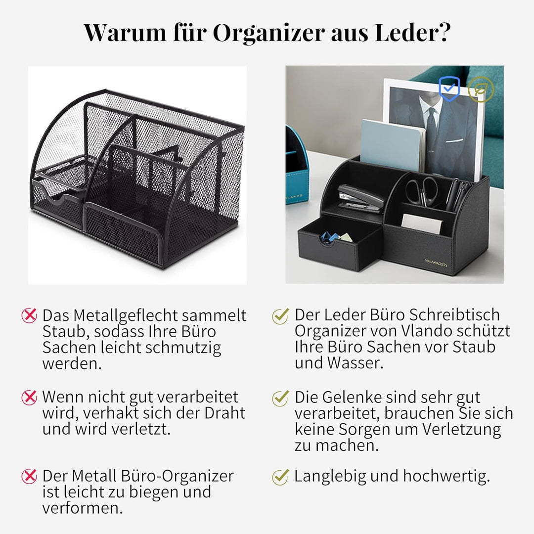 Vlando Schreibtisch-Organizer mit Schublade, Leder, Büro, Schreibwaren, Schreibtisch-Organizer, mult