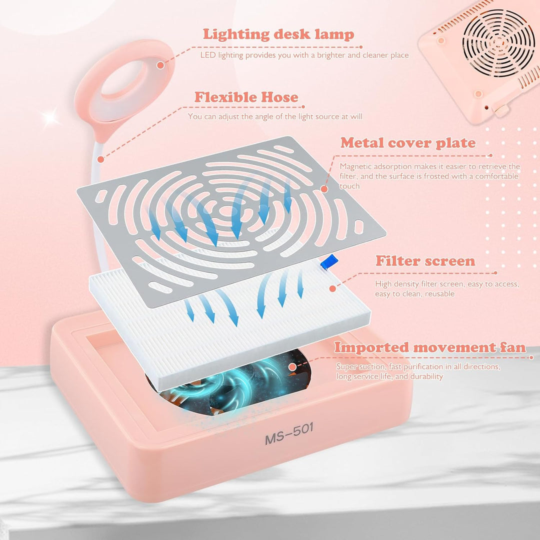 Professioneller Nagelstaubsauger mit USB-Licht, leistungsstark und leise, Staubsammler für Maniküre