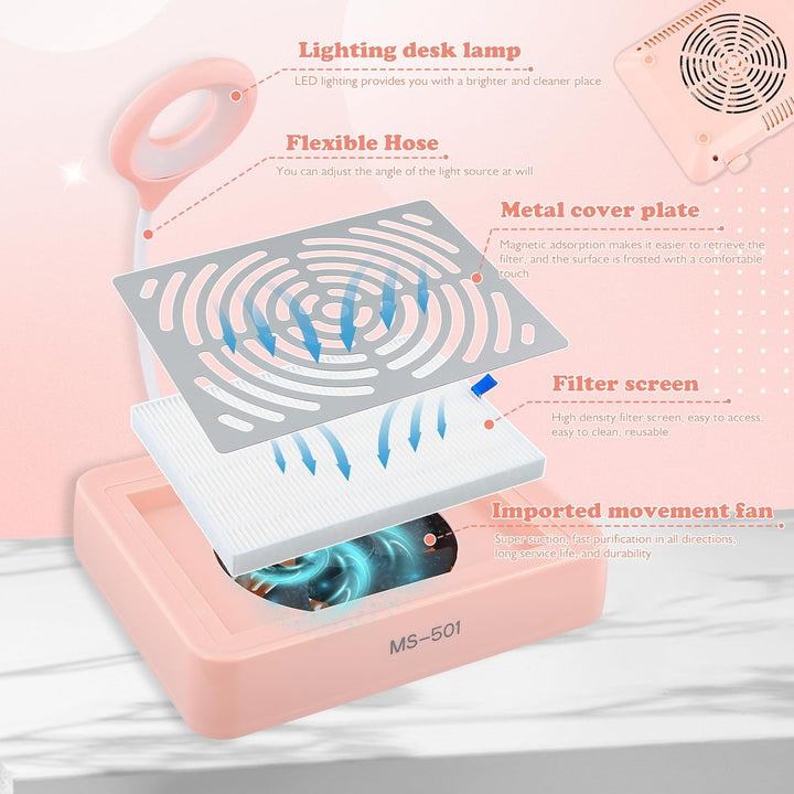 Professioneller Nagelstaubsauger mit USB-Licht, leistungsstark und leise, Staubsammler für Maniküre