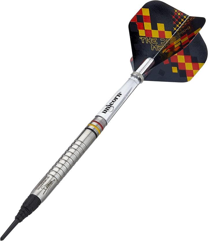 Unicorn Dart Set, Dimitri Van den Bergh, Premier, 90/70% Wolfram, Stahlspitze & Soft Tip, 18g bis 25