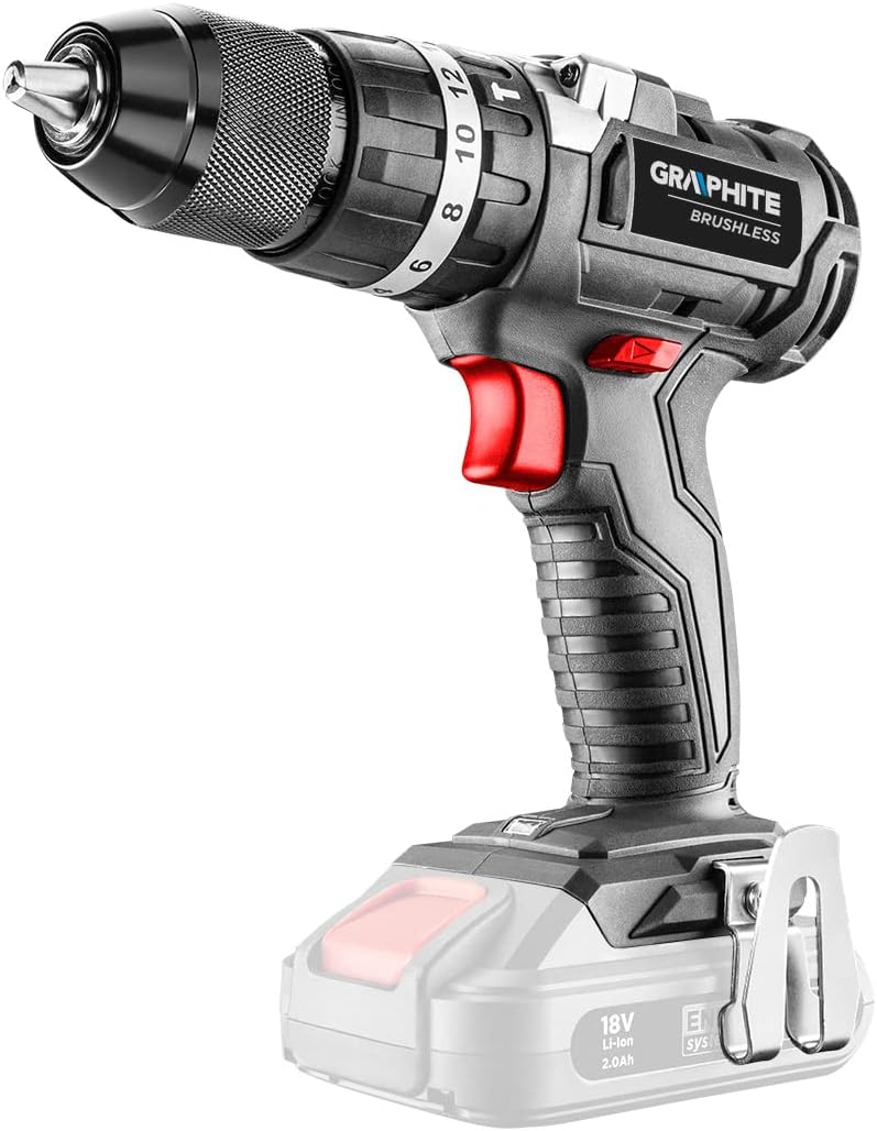 GRAPHITE Bürstenloser Bohr-/Schlagbohrschrauber Energy+ 18V, Li-Ion, 13 mm, 2 Akku 2Ah, Akku-Ladung,