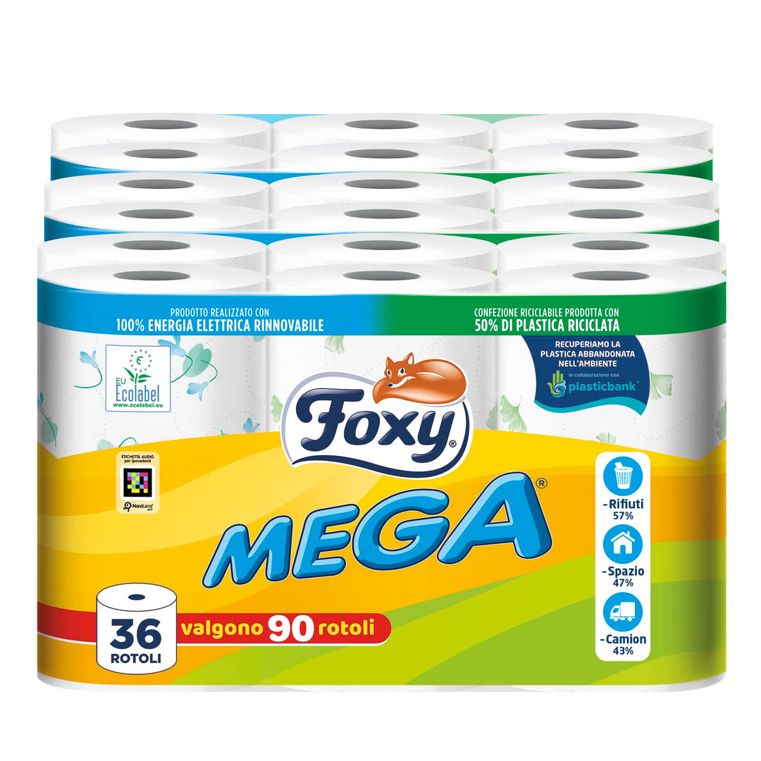 Foxy Mega Toilettenpapier 36 Rollen | 480 Blatt pro Rolle | dekoriert | PEFC zertifiziert | 100% ern