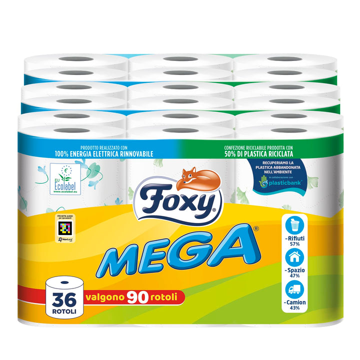 Foxy Mega Toilettenpapier 36 Rollen | 480 Blatt pro Rolle | dekoriert | PEFC zertifiziert | 100% ern