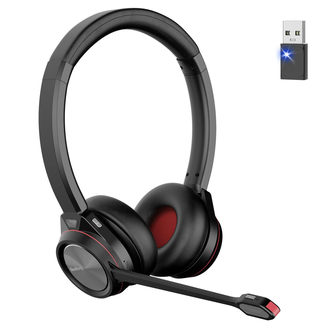 Bluetooth Headset mit Mikrofon Noise Canceling, Wireless Headset mit USB Dongle für PC, 40 Stunden S