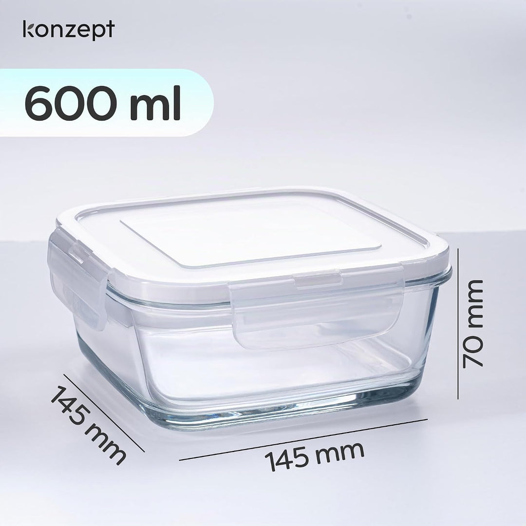 Konzept 11 - Frischhaltedose aus Glas (2 Stk 600 ml) Glasbehälter Mit Deckel für Lebensmittel Set, V