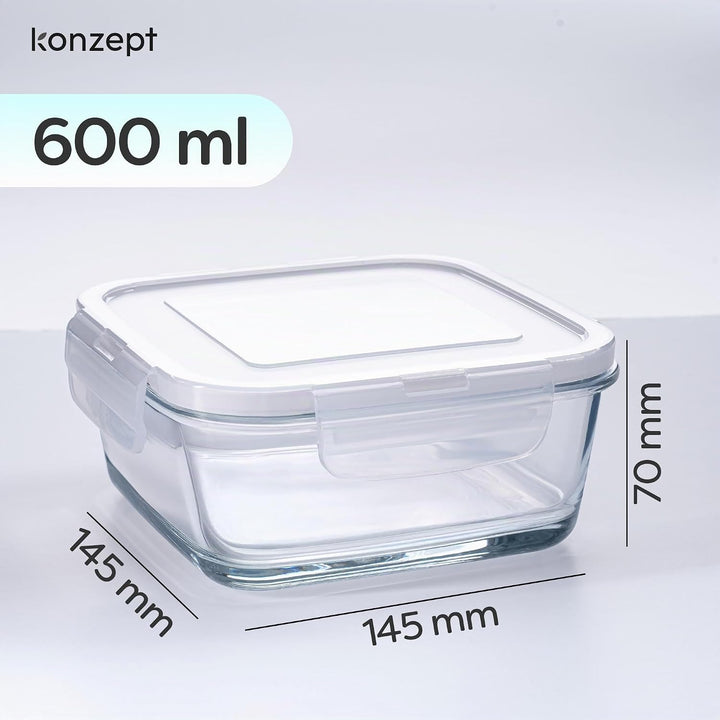 Konzept 11 - Frischhaltedose aus Glas (2 Stk 600 ml) Glasbehälter Mit Deckel für Lebensmittel Set, V