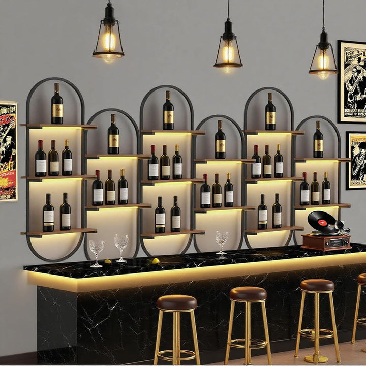 Weinregal Wand aus Metall, schwarzes schwebendes Industrieregal, 3-stufiger Wandmontage Wine Display