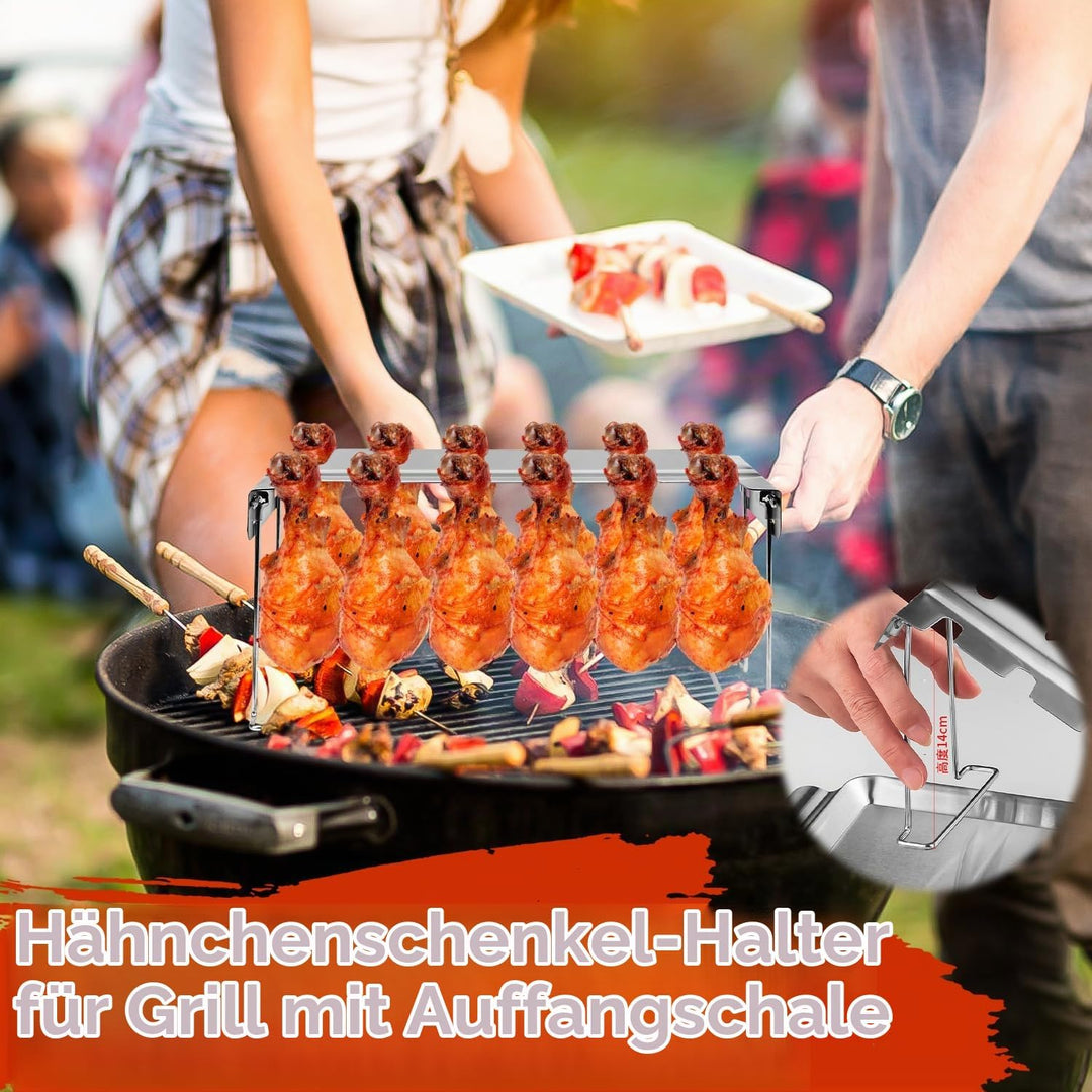Hähnchenschenkel Halter Grill Zubehör für Backofen &amp; Grill, Hähnchenkeulenhalter mit Auffangschale,