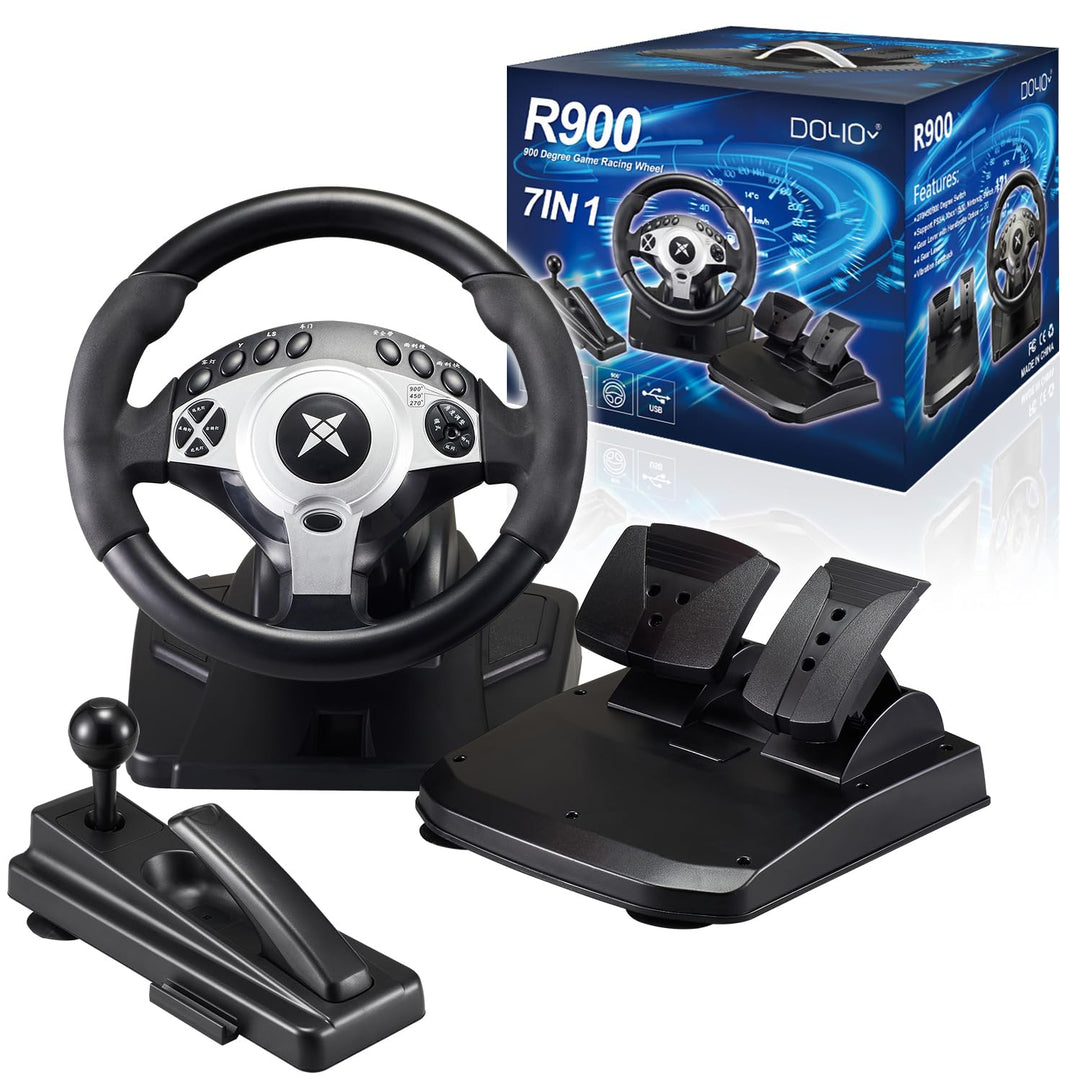 DOYO Rennrad mit 270/400°/900° Drehung, PC-Lenkrad mit Pedalen, Dual-Motor Vibration & Getriebeschal