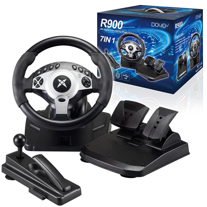 DOYO Rennrad mit 270/400°/900° Drehung, PC-Lenkrad mit Pedalen, Dual-Motor Vibration & Getriebeschal