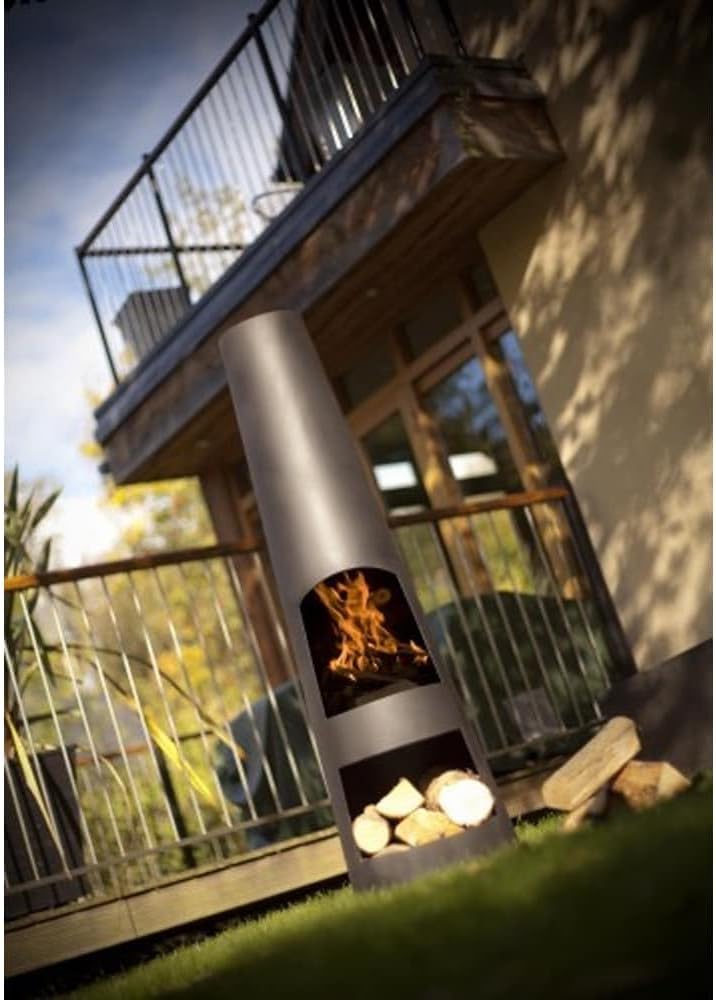 GardenmaxX Original Gartenkamin/Terrassen-Feuerstelle Rengo XL Black, Kamin 145cm Black Edition
