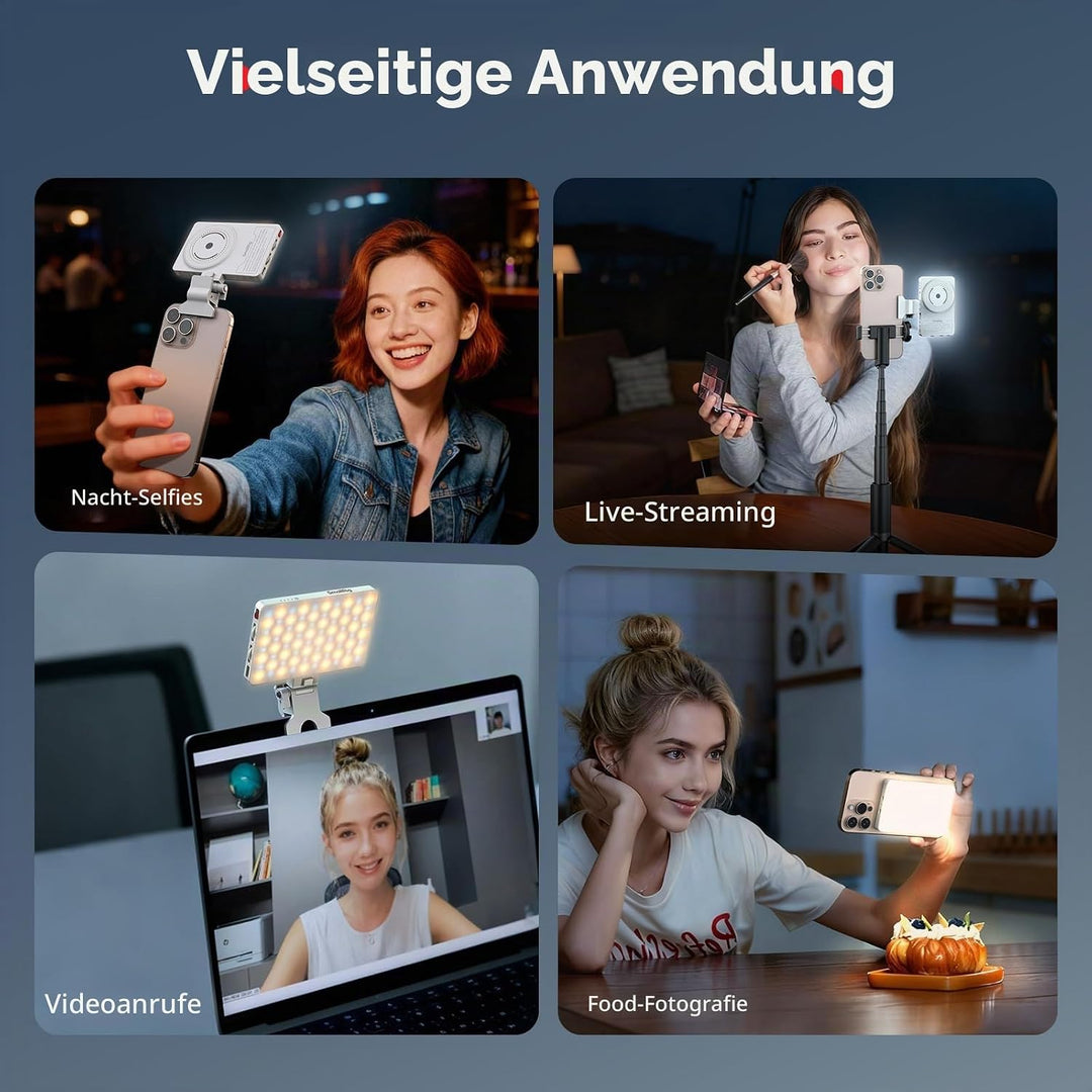 SMALLRIG M3 Magnetisches Selfie-Telefon-LED-Videolicht mit Clip, 120 LEDs 2000mAh Wiederaufladbar, 2