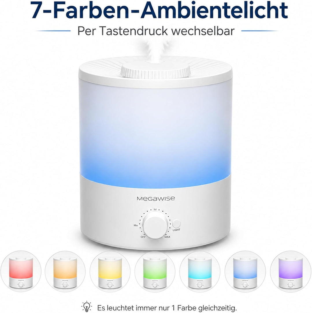 MEGAWISE Luftbefeuchter, Extrem Leiser Luftverteiler Mit 25 dB, Mehrere Sprühstufen, für ätherische