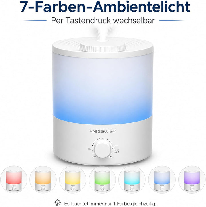 MEGAWISE Luftbefeuchter, Extrem Leiser Luftverteiler Mit 25 dB, Mehrere Sprühstufen, für ätherische