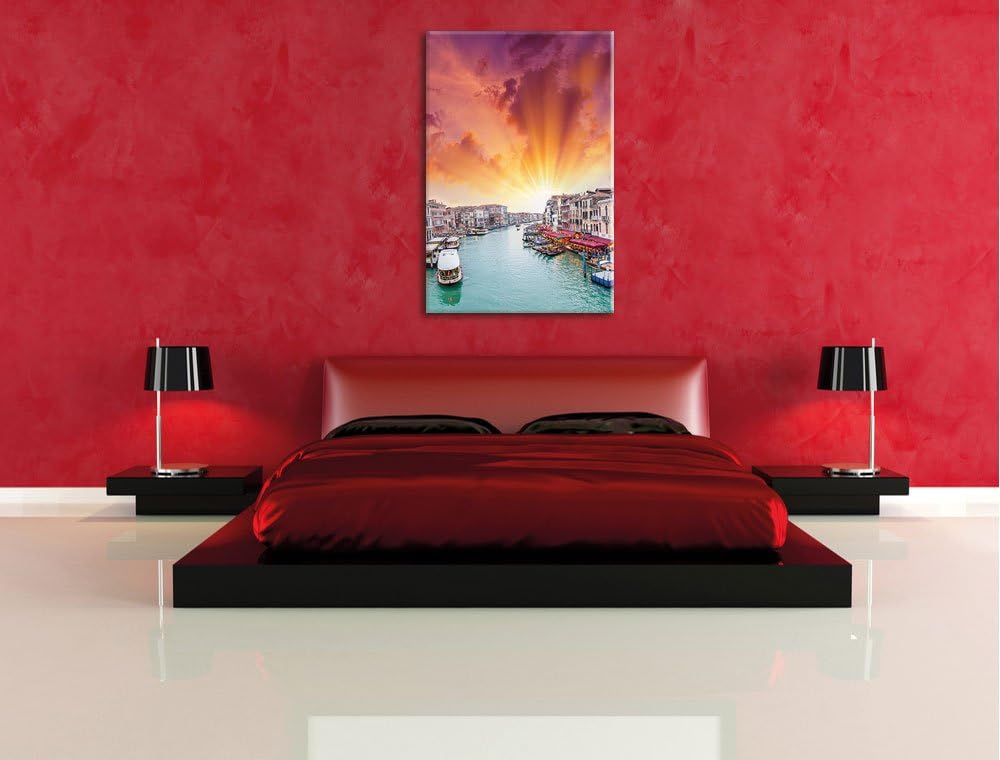 Venedig Fluss Häuser, Format: 100x70 auf Leinwand, XXL riesige Bilder fertig gerahmt mit Keilrahmen,