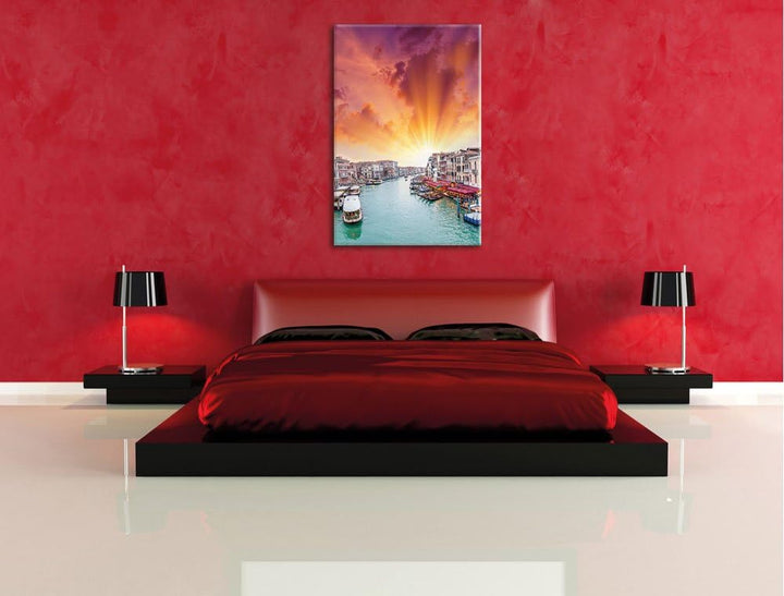 Venedig Fluss Häuser, Format: 100x70 auf Leinwand, XXL riesige Bilder fertig gerahmt mit Keilrahmen,