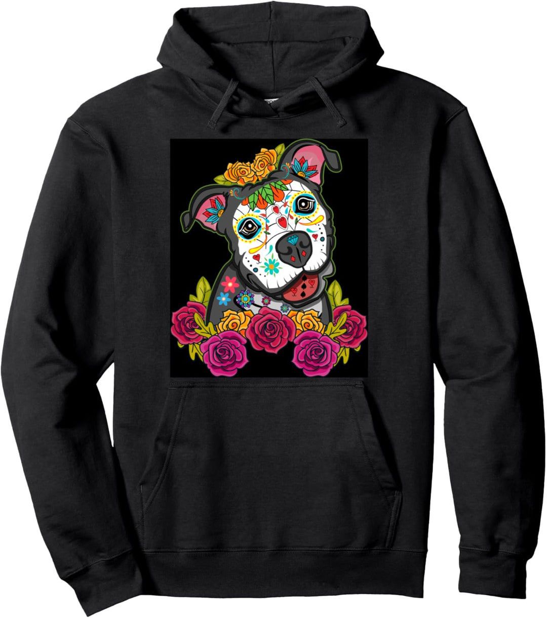 calaveras de azúcar pitbull dia de los muertos perros hund Pullover Hoodie