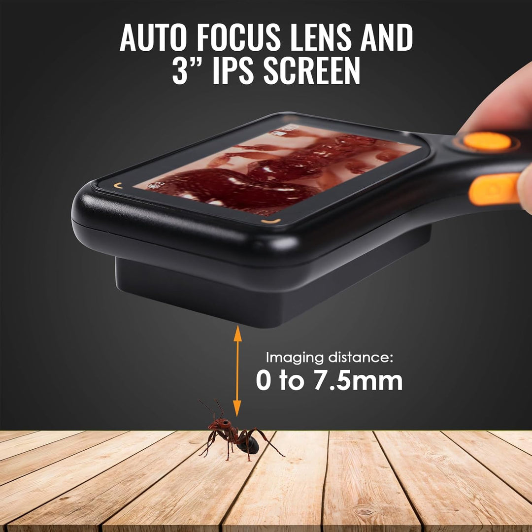 Tragbares 500-faches digitales Mikroskop mit 7,6 cm IPS-Bildschirm, 8 LED-Leuchten, Autofokus, 2-MP-