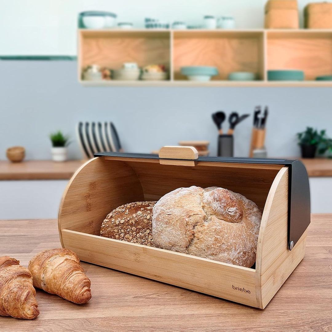 briebe Nordic Brotkasten für Brotaufbewahrung aus Bambusholz, Langanhaltende Frische des Brotes, Sch