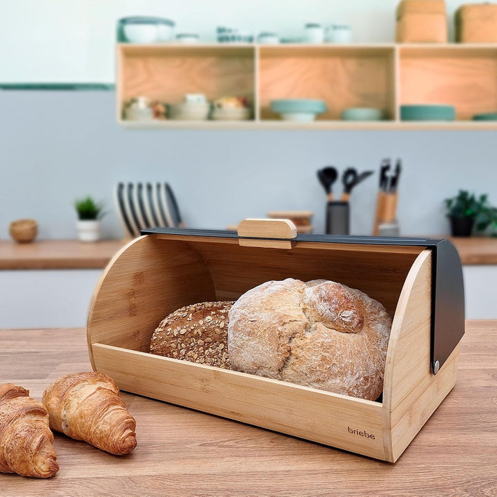 briebe Nordic Brotkasten für Brotaufbewahrung aus Bambusholz, Langanhaltende Frische des Brotes, Sch