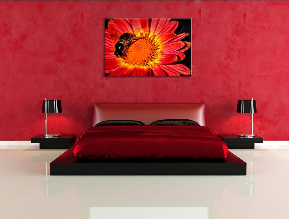 winzige Biene auf Margarete schwarz/weiss Deluxe Format: 100x70 cm auf Leinwand, XXL riesige Bilder