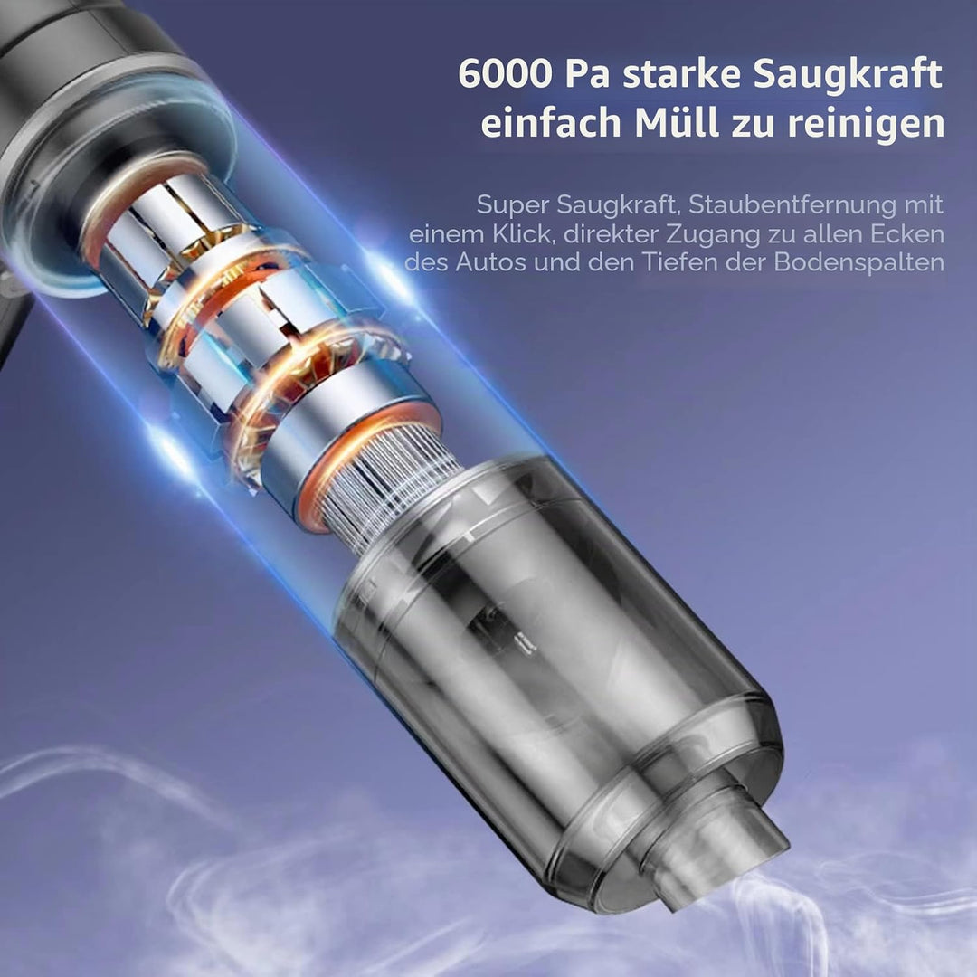 Handstaubsauger Akku 9000Pa,3 in 1 Auto Staubsauger Stark Akkustaubsauger mit Typ-C 4000mAh Batterie