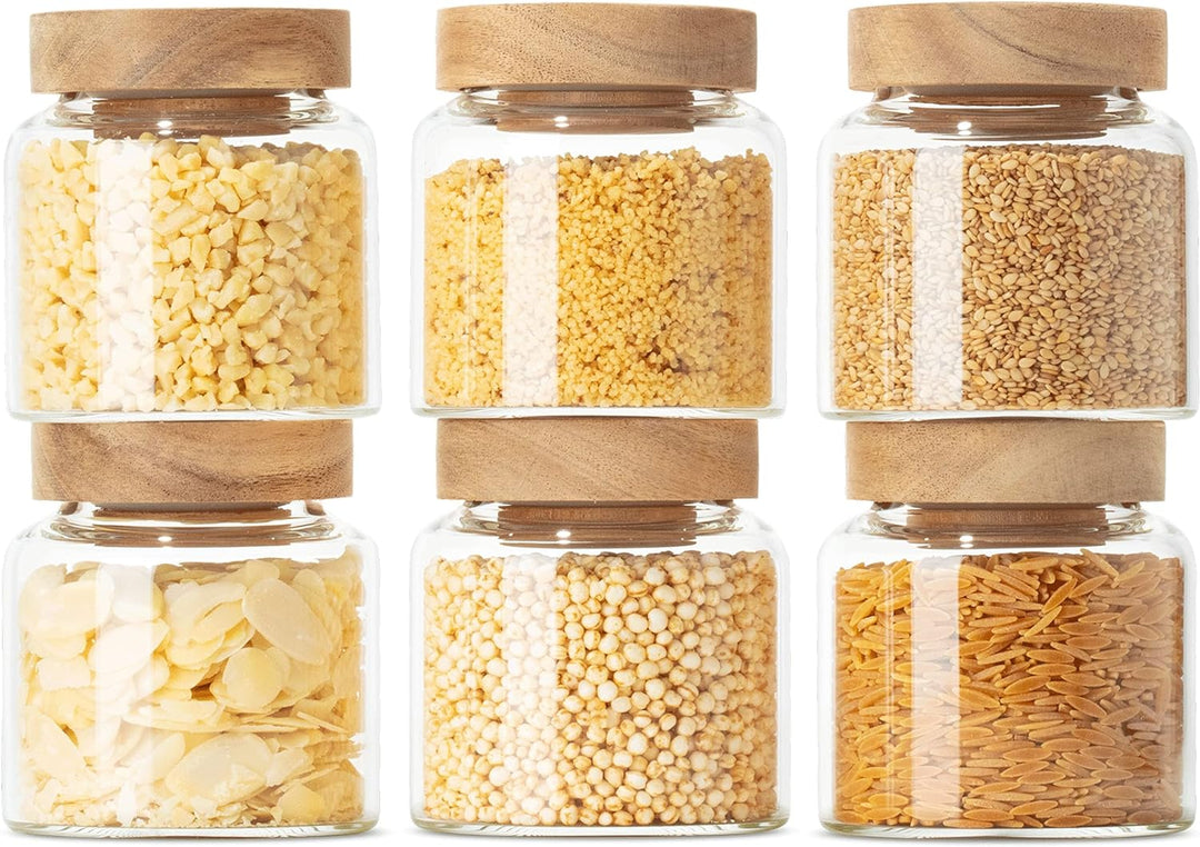 Econovo® Vorratsgläser mit Deckel (6-teilig) 170ml, Vorratsdosen aus Glas mit Holzdeckel luftdicht,
