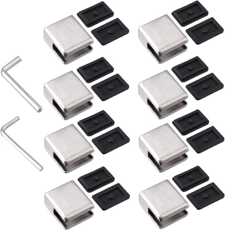 AUTOUTLET 8x Glashalter Set, Quadrat Edelstahl Klemmhalter, 9/10mm Glasklemme, Eckig Verstellbare Gl