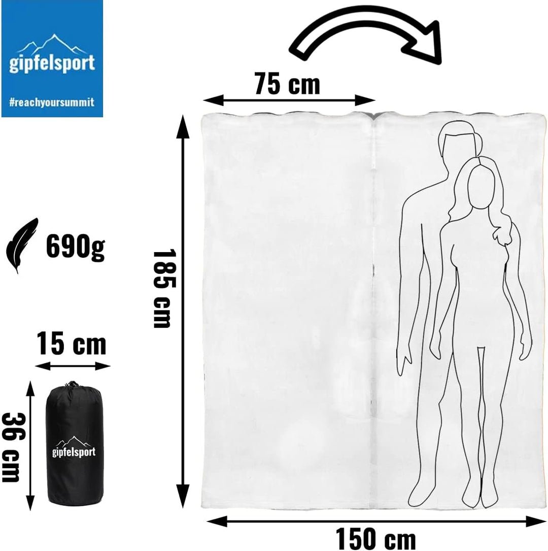 gipfelsport Mikrofaser Fleece Decke mit Schlafsackfunktion I Grösse 185 x 150cm, ca. 690 g I Microfa