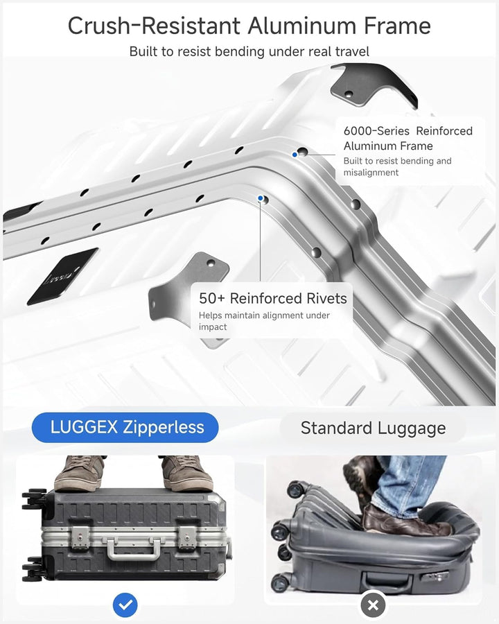 LUGGEX Koffer Trolleys ohne Reissverschluss Hartschalenkoffer Aluminiumrahmen Reisekoffer mit Rollen
