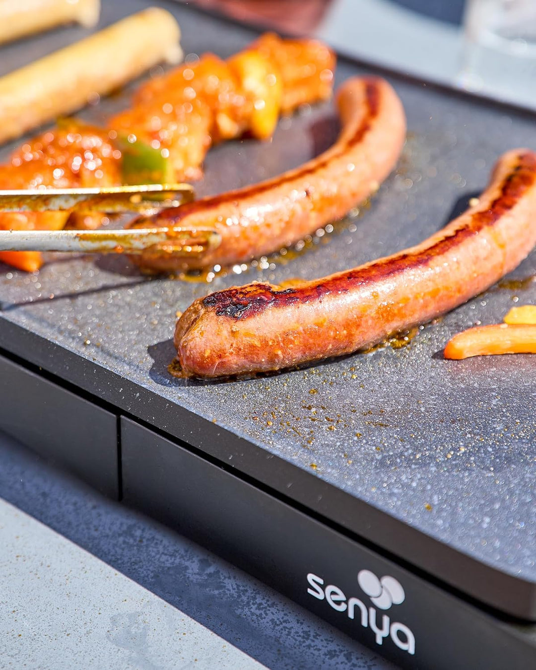 SENYA XL Elektrische Grillplatte aus Stein, 2000 W | grosse Grillfläche 51 x 25 cm antihaftbeschicht
