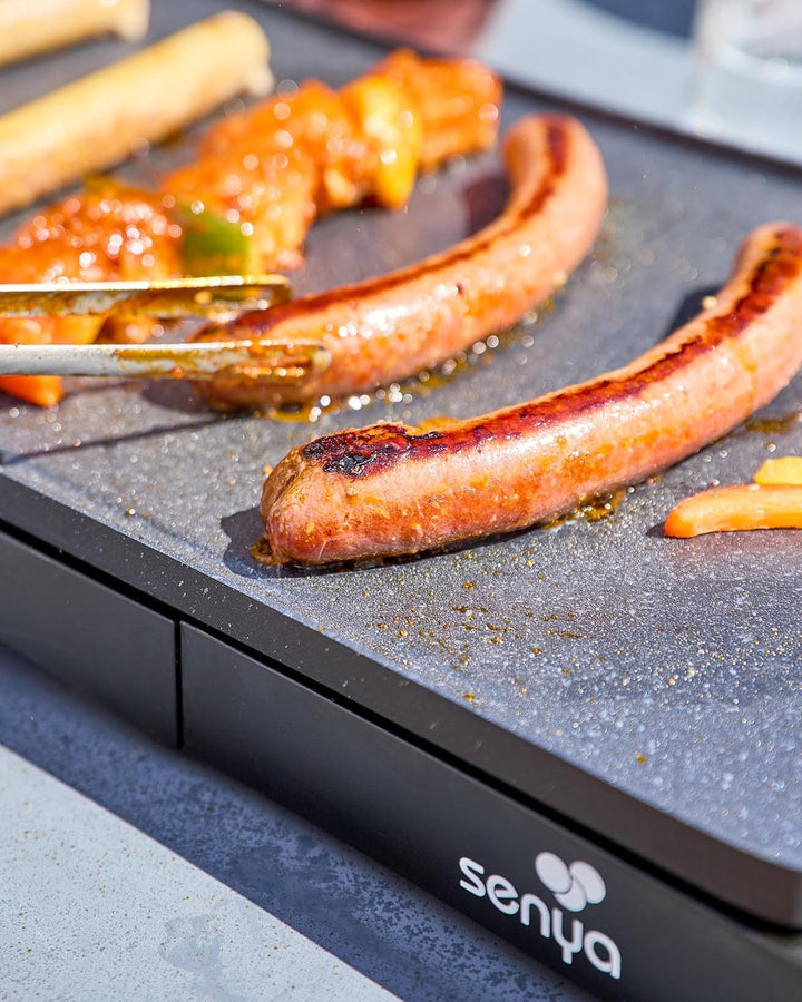 SENYA XL Elektrische Grillplatte aus Stein, 2000 W | grosse Grillfläche 51 x 25 cm antihaftbeschicht