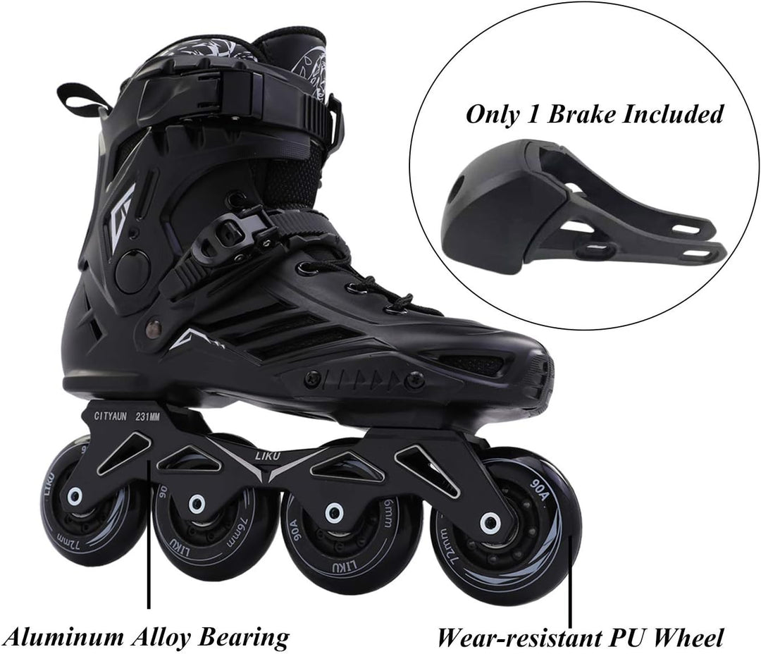 LIKU Black Professional Inline Skates Unisex Men 7,Women 8, Men 7,Women 8