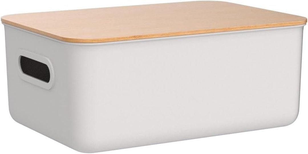 Kerhouze 2 PCS Aufbewahrungsbox mit Bambus Deckel Weiss Aufbewahrungsbox Kunststoff Plastik Box für