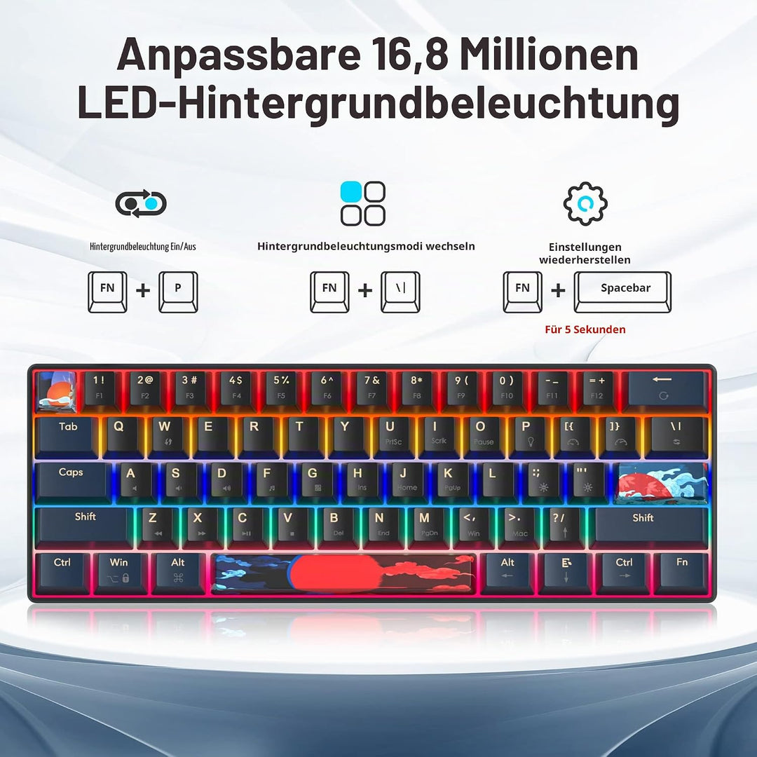 SOLIDEE mechanische Gaming Tastatur 60%,61 Tasten mit Lineare rote Schalter,kabelgebundene mechanisc