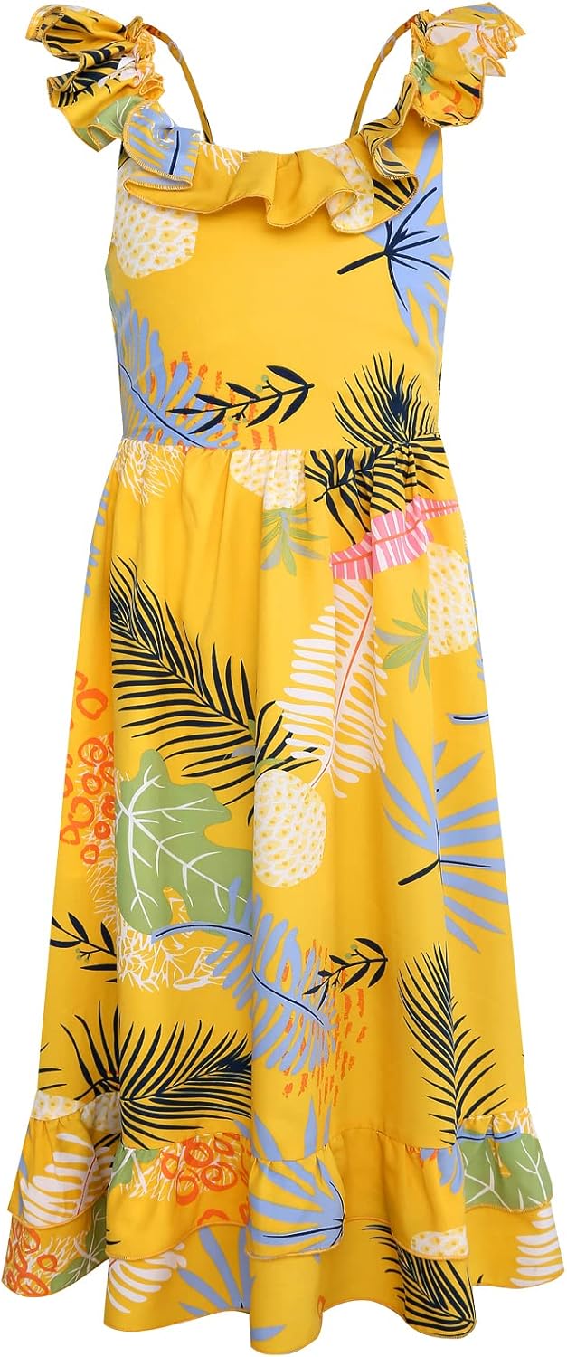 BONNY BILLY Mädchen Kleider Freizeit Blumen Sommerkleid Strandkleid Chiffonkleid Maxikleid mit Rüsch