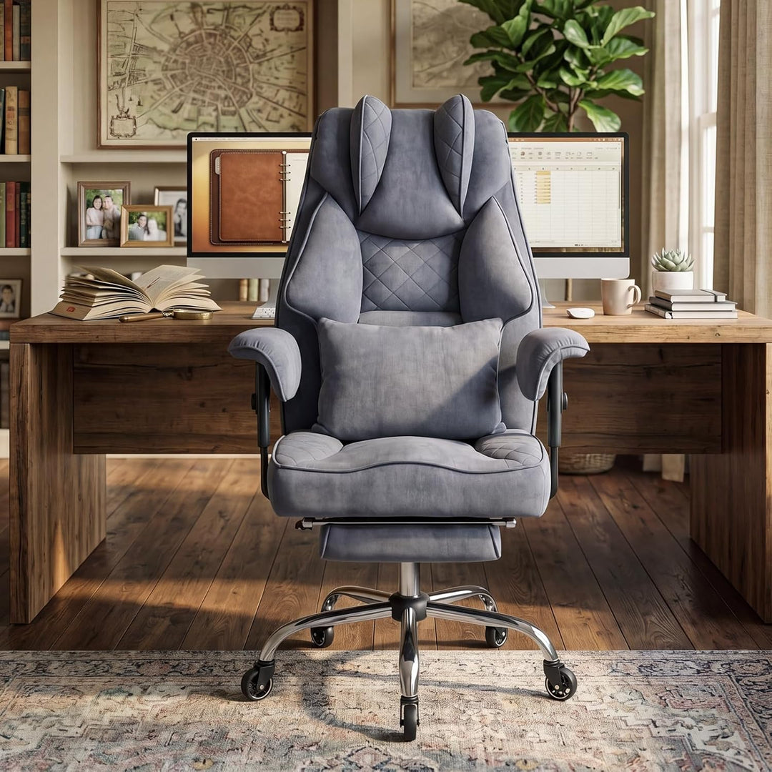 Bürostuhl Ergonomisch mit Fussstütze – Schreibtischstuhl Chefsessel 200kg, Starke Polsterung, Hohe R