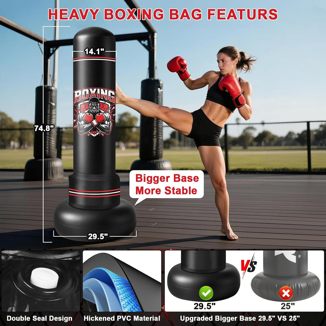 Ninonly Boxsack Stehend Erwachsene 190cm mit Handschuhen und Pumpe | Schwerer Punching Bag Boxsack,