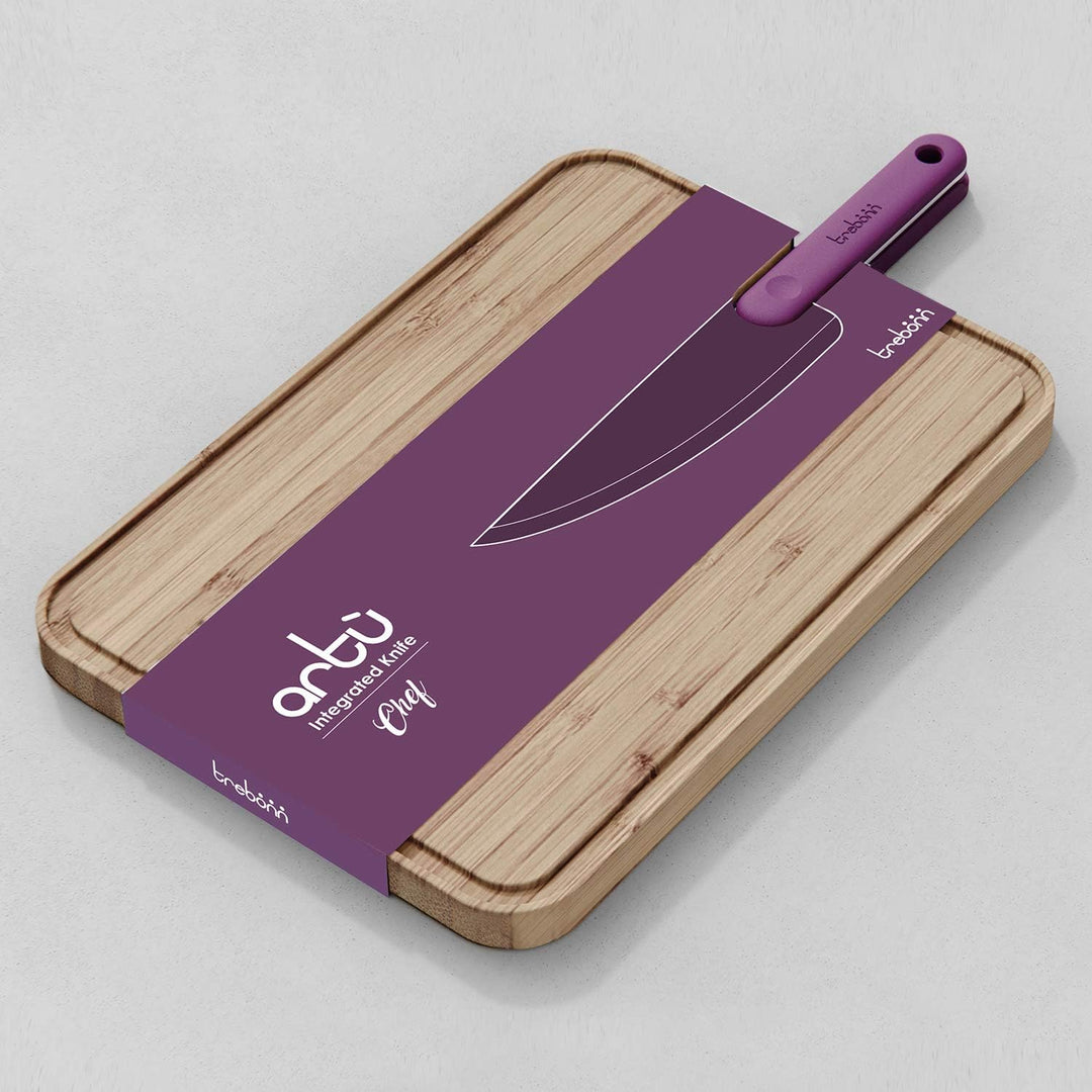 Trebonn - Artù Integrated Knife Chef Schneidebrett aus Bambus mit integriertem Chef-Messer, 43 x 24