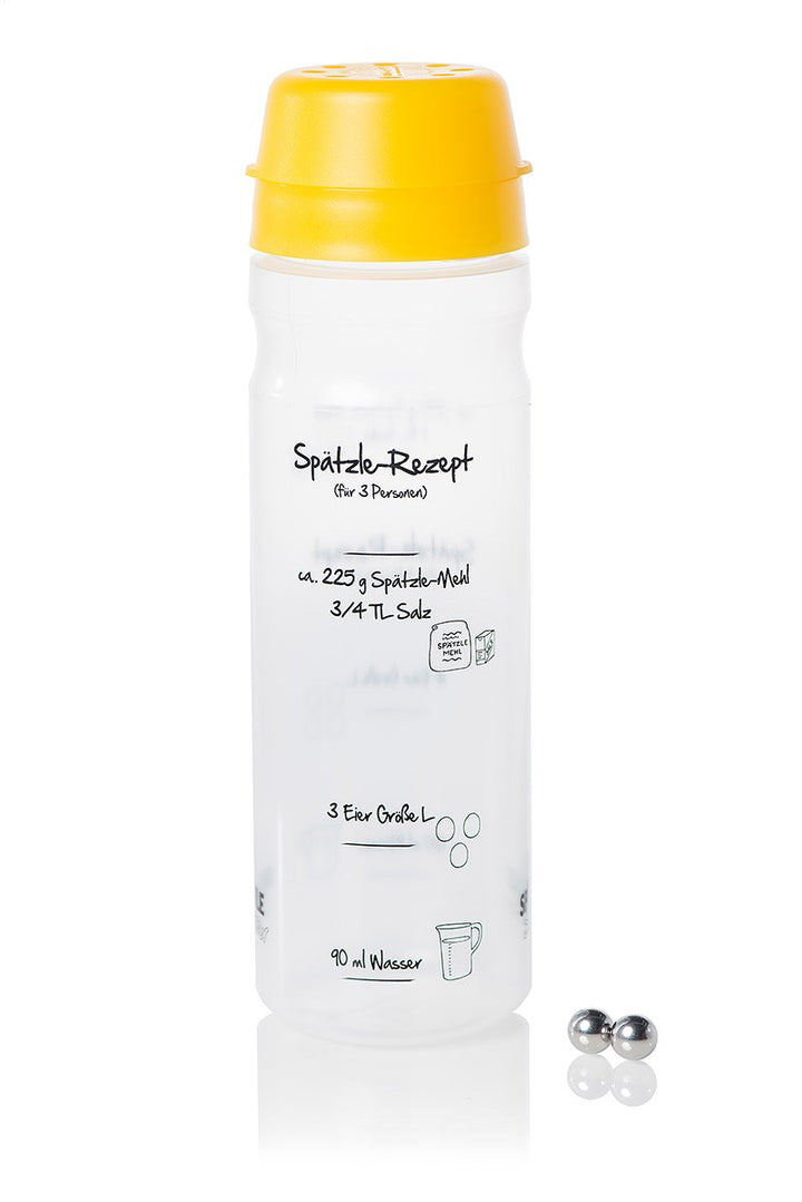Spätzle-Shaker (GELB für 4 Portionen selbstgemachte Spätzle (875ml) Spätzlepresse und Mixer in einem
