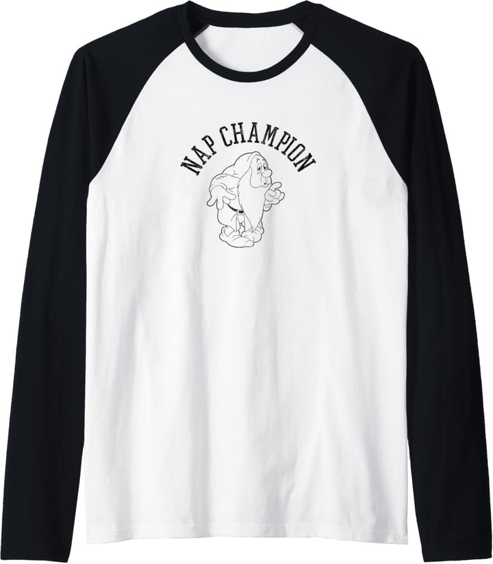 Disney Snow White Sleepy Nap Champion Simple Black Outline Raglan