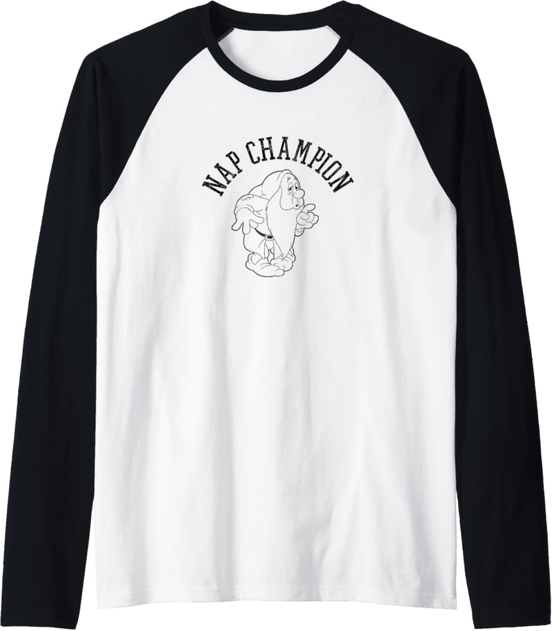 Disney Snow White Sleepy Nap Champion Simple Black Outline Raglan