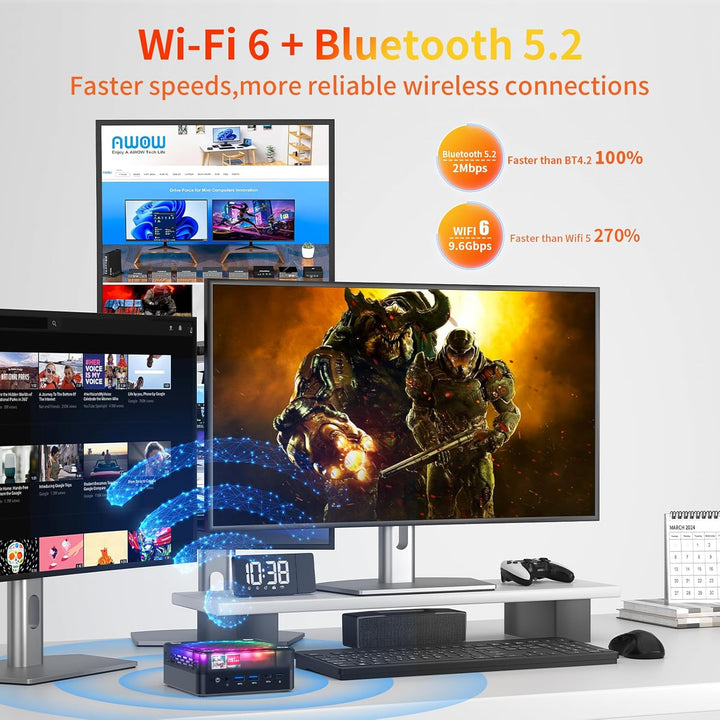 AWOW Gaming Mini PC AMD Ryzen 7 7840HS (8C/16T, bis zu 5,1 GHz), 4K Triple Display, BT5.2, WiFi6, 2.