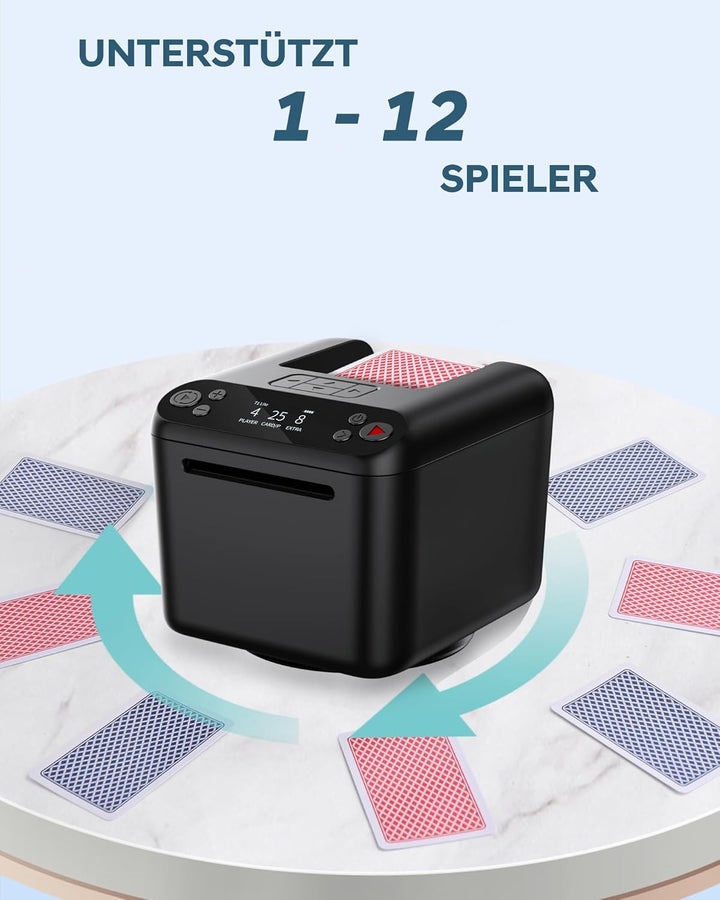 Automatischer Karten Austeiler, 180°/360° Drehung für 1–3 Decks, Karten Verteiler, 2–12 Spieler mit
