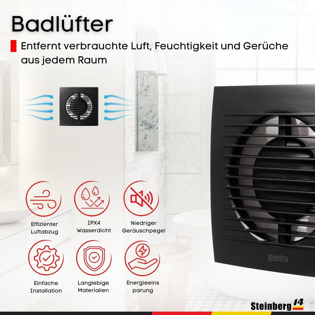 Steinberg14 Abluftventilator Ø 100mm Anthrazit Badlüfter Fan - Ventilator zur Belüftung in Bad und W