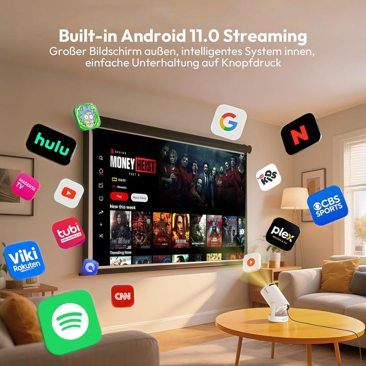 Beamer 4k 1080P 2025 Full HD Unterstützt Android 11, Gimbal 3s Aktualisierter Mini-Projektor 5G WiFi