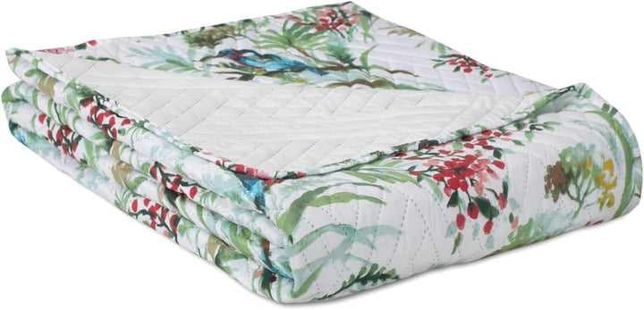 AmeliaHome Tagesdecke Bettüberwurf 260x280 cm zweiseitig pflegeleicht Steppung Pflanzenmuster Vogelm