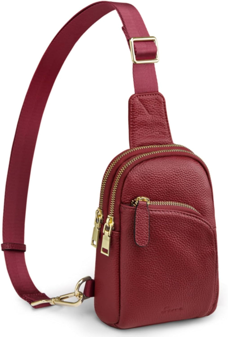 S-ZONE Damen Echtes Leder Brust Umhängetasche RFID-Blockierung Kleine Brusttasche Unisex Sling Bag C