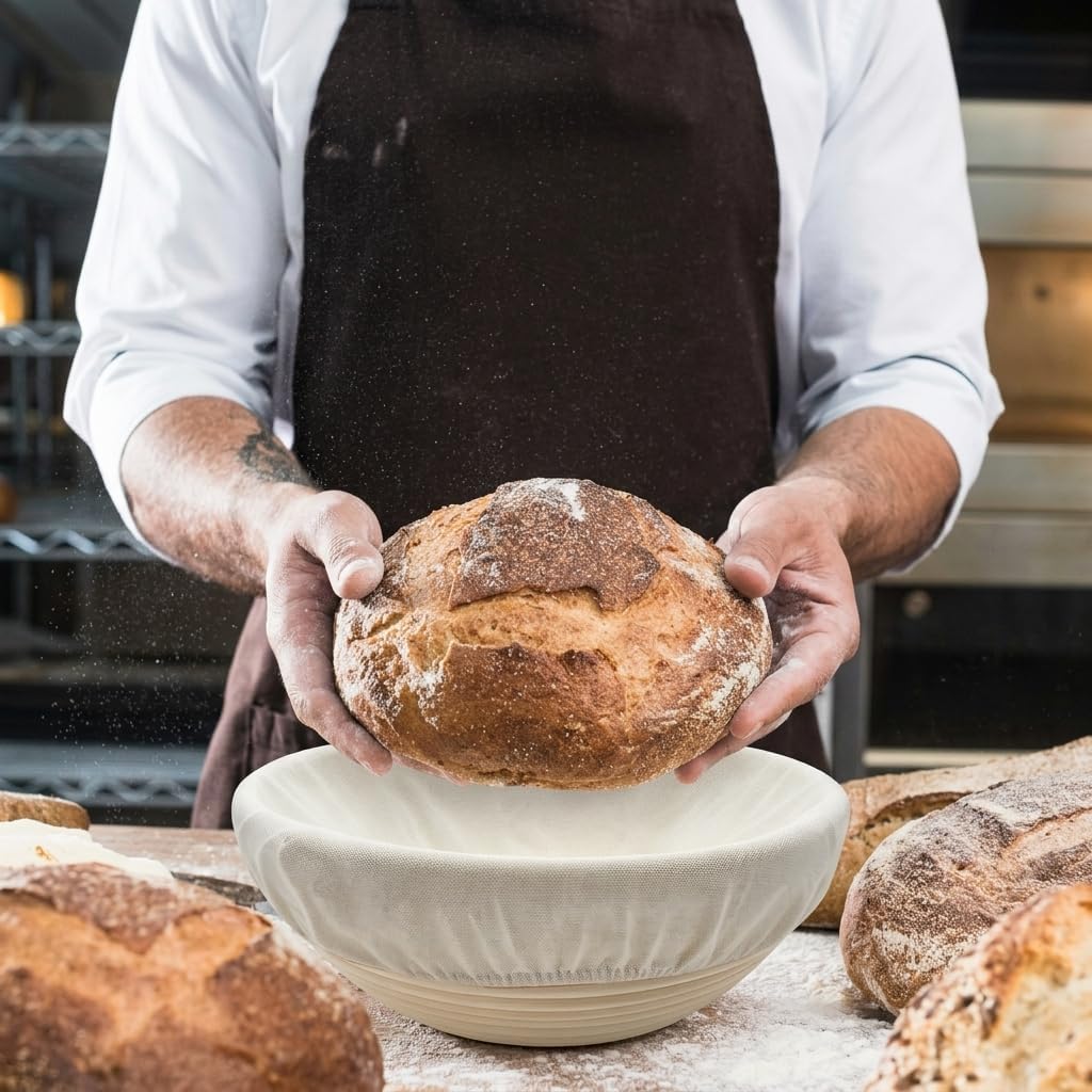 2 Stück Hochwertiges Gärkörbchen, Gärkorb für Sauerteigbrot, Gärkorb Rund 23cm, Antihaft & Pflegelei